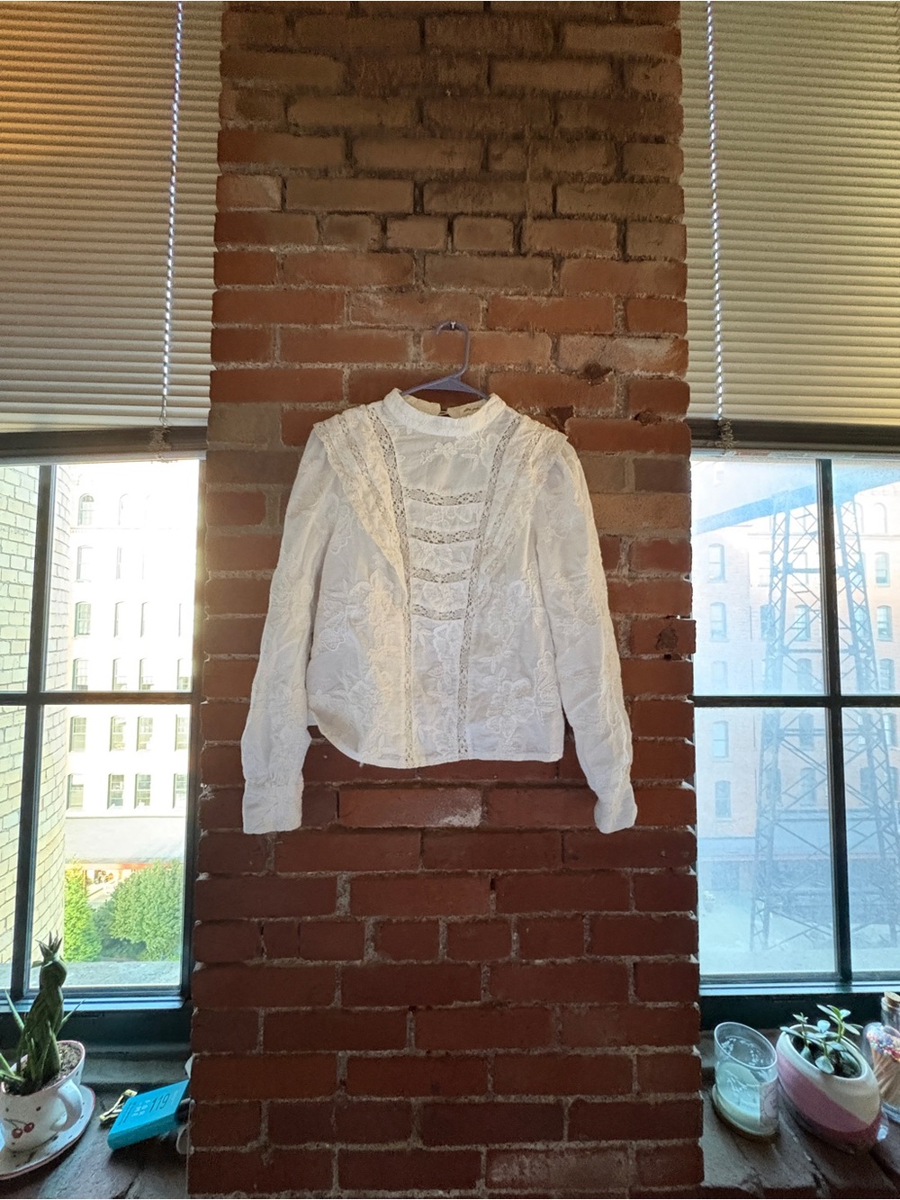 Ultra Pink White Lace Victorian-Style Blouse
